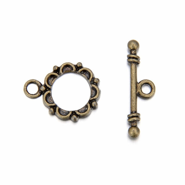 Adabele 20 Sets Flower Toggle Clasp, T-Bar Jewelry Closure, 14mm (0.55 Inch), Tarnish Resistant Antique Bronze, MC-AF62