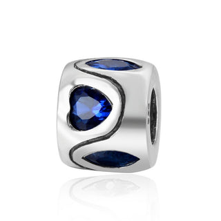 Real 925 Sterling Silver Heart Bead, September Birthstone Charm Cubic Zirconia CZ Blue Sapphire...