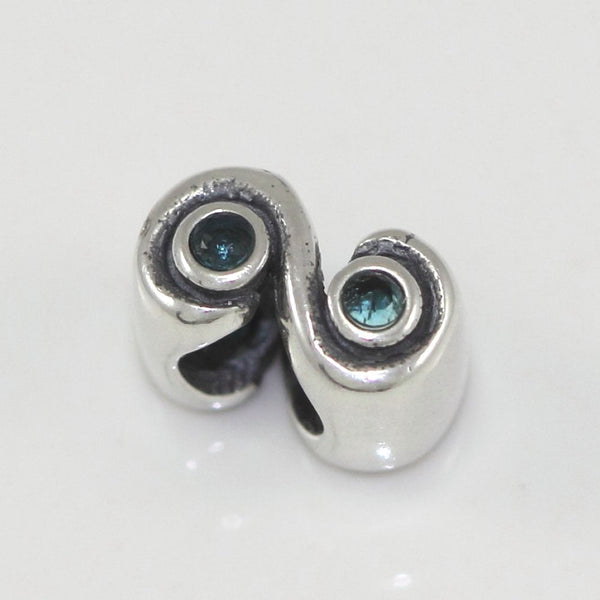 1pc Real 925 Sterling Silver Charm, December Birthstone Bead, Cubic Zirconia CZ Blue Zircon Gemstone, Compatible with Pandora all Other Charm Bracelets, EC421