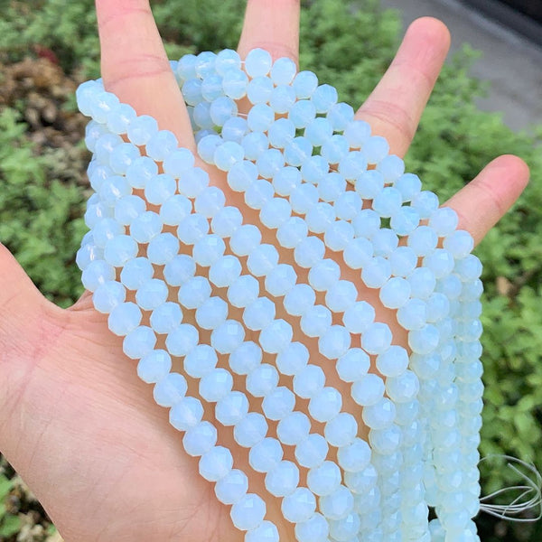 140pcs Creative Club Faceted Rondelle Crystal Glass Beads, White Opal, 8x6mm, Hole ID 1.1mm, CCR834