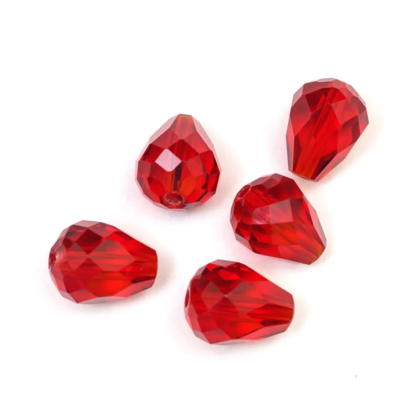 24pcs Adabele Austrian Faceted Teardrop Crystal Beads #5500, Siam Red, 10mm x 8mm, Hole ID 1.1mm, SST-1005