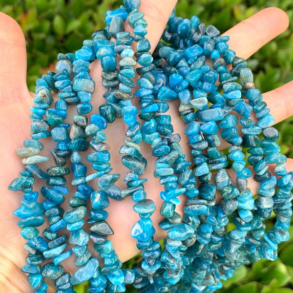 Natural Blue Apatite Gemstone Chip Beads, Free Form, 5mm-8mm, Hole ID 1mm, 1 Strand/31 Inch, GZ1-26