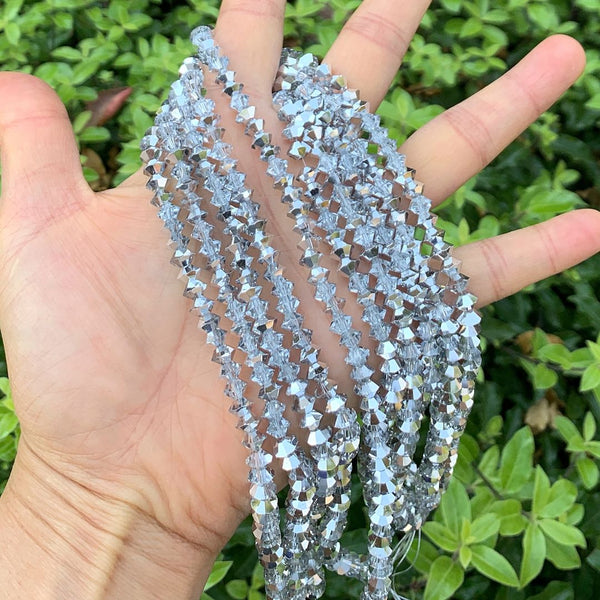 200pcs Creative Club Faceted Flat Bicone Rondelle Crystal Glass Beads #5305, Crystal Silver Shade, 6x4mm Small, Hole ID 1mm, CC3R632