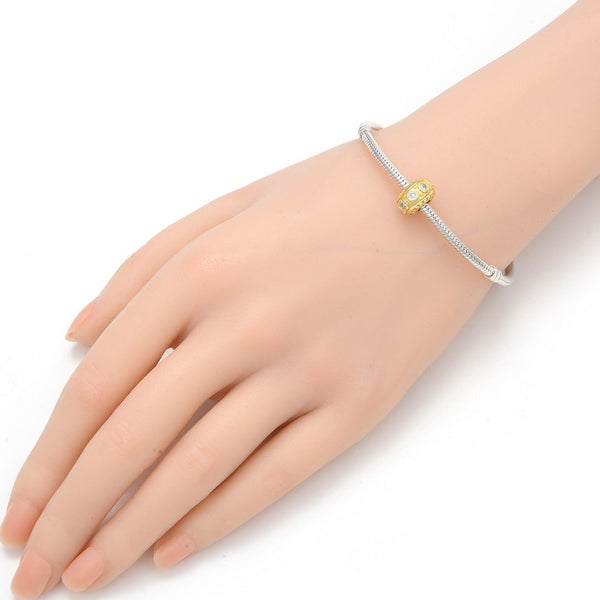 1pc Real Gold Plated 925 Sterling Silver April Birthstone Bead Charm, Diamond Clear Cubic Zirconia CZ, 11x6.8mm, Hole ID 4.5mm, EC1-B4