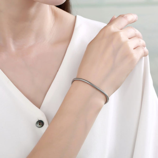 1pc 925 Sterling Silver 3mm Snake Chain Charm Bracelet, Antique Silver Finish, Length Selections: 7 inch/7.5 inch/8 inch/8.5 inch