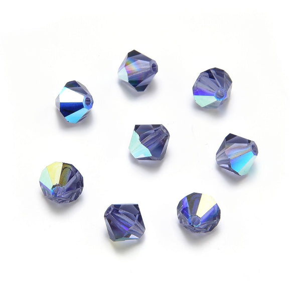 100pcs Preciosa Faceted Bicone Crystal Beads, Tanzanite AB, Size Selections: 3mm/4mm/6mm