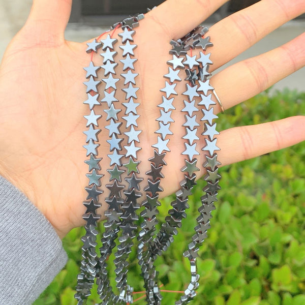 Grade A Natural Black Hematite Gemstone Star Beads, 15 Inch/1 Strand, 8mm, Hole ID 1mm, GFC-G1