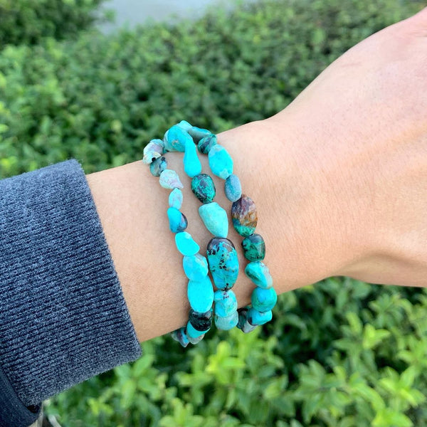 1 Strand Stretch Natural Blue Turquoise Free Form Gemstone Bracelet, 5-8mm Small Beads, Length Selections: 7 inch/7.5 inch