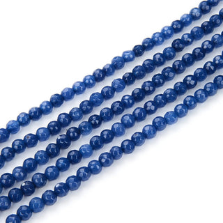 Natural Dark Sapphire Blue Jade Gemstone Faceted Round Beads, 4mm/Small, Hole ID 0.9mm, 2 Strands/28 Inch Total, GH-B9