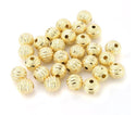 50pcs Tarnish Resistant Corrugated Ribbon Pattern Round Beads, 18K Yellow Gold Plated Brass, Size Selections: 6mm/8mm/10mm