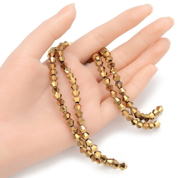 250pcs Creative Club Faceted Bicone Crystal Glass Beads, Gold Aurum, 6mm (0.24 Inch), Hole ID 1mm, CCB633