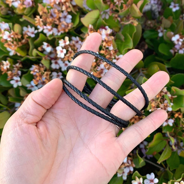 1pc Braided Black Leather Cord Necklace, Sterling Silver Clasp, 3mm Diameter, Length Selections: 7 inch/7.5 inch/8 inch
