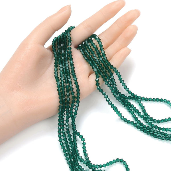 500pcs Creative Club Faceted Bicone Crystal Glass Beads, Emerald Green, 4mm (0.16 Inch) Small Tiny, Hole ID 0.9mm, CCB424