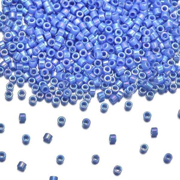 7.5g Miyuki Delica 11/0 Seed Beads, Opaque Rainbow Medium Blue DB167