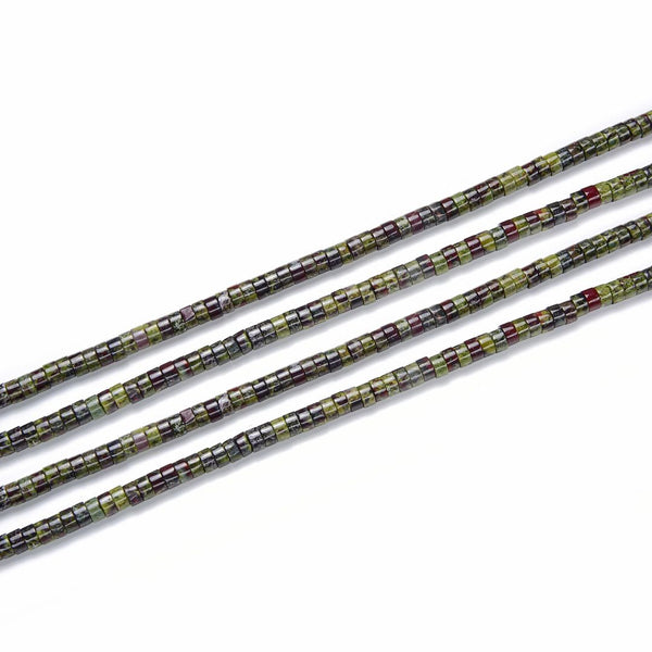 Natural Dragon Bloodstone Jasper Gemstone Heishi Tube Rondelle Beads, 4x2mm/Small, Hole ID 0.9mm, 14.5 Inch/1 Strand, GH-C22