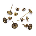 100pcs Earring Posts Glue In Settings, with 40pcs Earring Backs, Antique Bronze Plated Brass, Cup Size Selections: 3mm/4mm/6mm/8mm