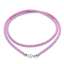 1pc Braided Pink Leather Cord Necklace, Sterling Silver Clasp, 3mm Diameter, Length Selections: 16 inch/18 inch