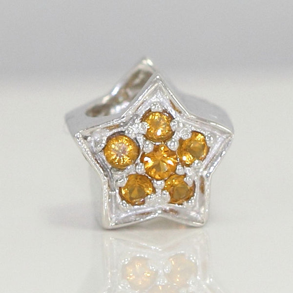 1pc 925 Sterling Silver Star Charm November Birthstone Bead Charm, Yellow Topaz Cubic Zirconia CZ, 10x9.5mm, Hole ID 4.5mm, EC1-K11