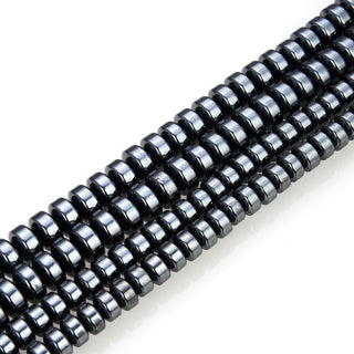 Grade A Natural Black Hematite Gemstone Rondelle Beads, 1 Strand/15 Inch, 6x4mm, Hole ID 1mm, GFC8-1