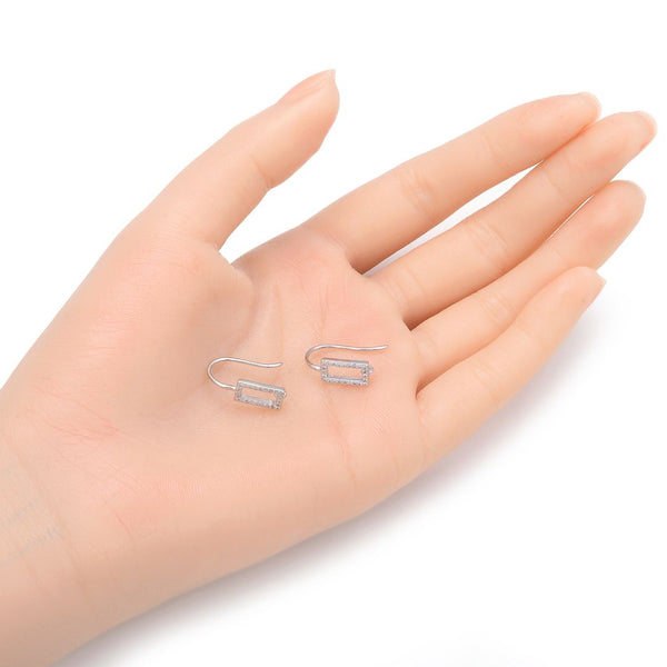 4pcs 925 Sterling Silver Fancy Earring Hooks, 24 Cubic Zirconia CZ, Tarnish Resistant Rhodium Plated, 18mm, SS461