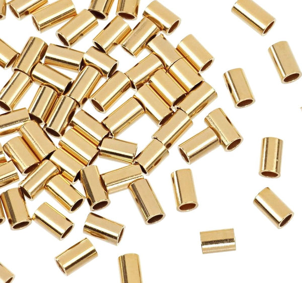 50pcs Real 1/20 14K Gold Filled Small Tiny Crimp Tubes, Hole ID 1.4mm, Size Selections: 2x2mm, 3x2mm