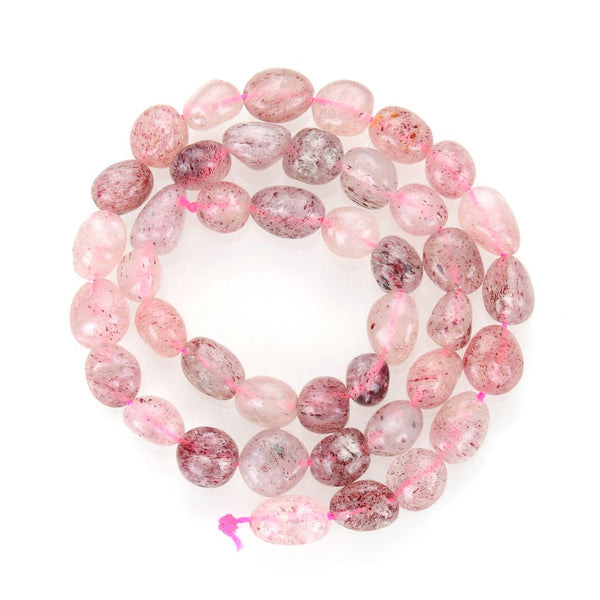 Natural Red Strawberry Quartz Gemstone Oval Tumbled Pebble Beads, Irregular, 8mm to 12mm, Hole ID 1mm, 15 Inch/1 Strand, GZ12-20