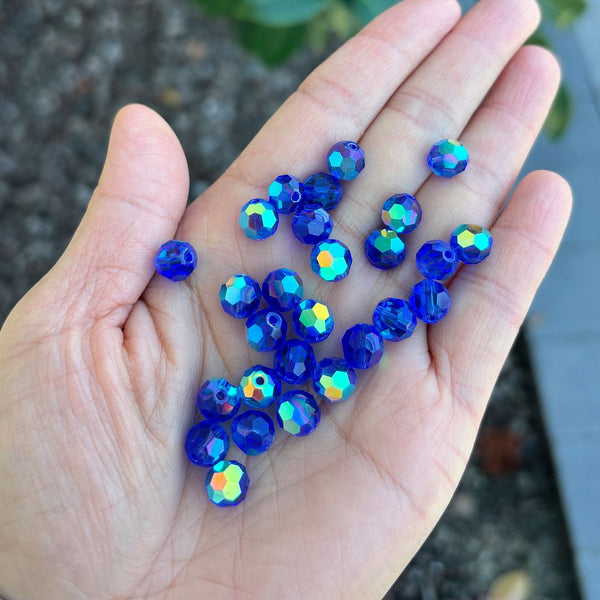 25pcs Adabele Austrian Faceted Round Crystal Beads #5000, Sapphire Blue AB, Size Selections: 6mm/8mm