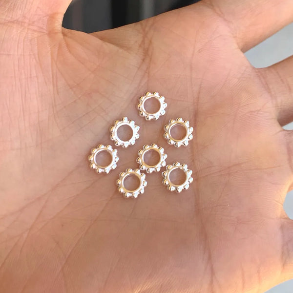 10pcs 925 Sterling Silver Large Hole Flat Daisy Flower Rondelle Beads, 8mm, Hole ID 4mm, SS435-1