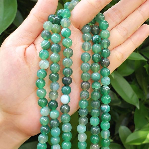 AAA Natural Banded Green Agate Gemstone Round Beads, 15 Inch/1 Strand, Size Selections: 4mm/6mm/8mm/10mm