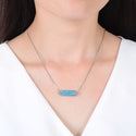 1pc Natural Druzy Crystal Pendant Necklace, Aquamarine Blue Bar Gemstone Pendant, 18 inch Stainless Steel Surgical Chain, GGP23-3