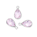 10pcs Grade A October Pink Teardrop Birthstone Charm Drop, Sterling Silver Plated Brass, Size Selections: 11x7mm, 14x8mm, 16x9mm