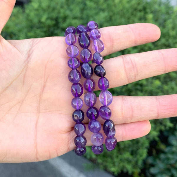 1 Strand Stretch Natural Grade A Purple Amethyst Free Form Gemstone Bracelet, 7-10mm Beads, Length Selections: 7 inch/7.5 inch