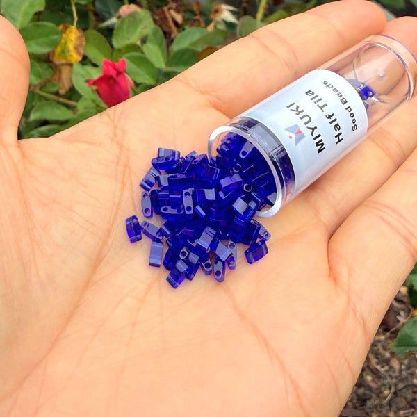 10g Miyuki Half Tila Seed Beads 5x2.3mm, Transparent Blueberry (HTL-151)
