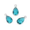 10pcs Grade A December Blue Zircon Teardrop Birthstone Charm Drop, Sterling Silver Plated Brass, Size Selections: 11x7mm, 14x8mm, 16x9mm