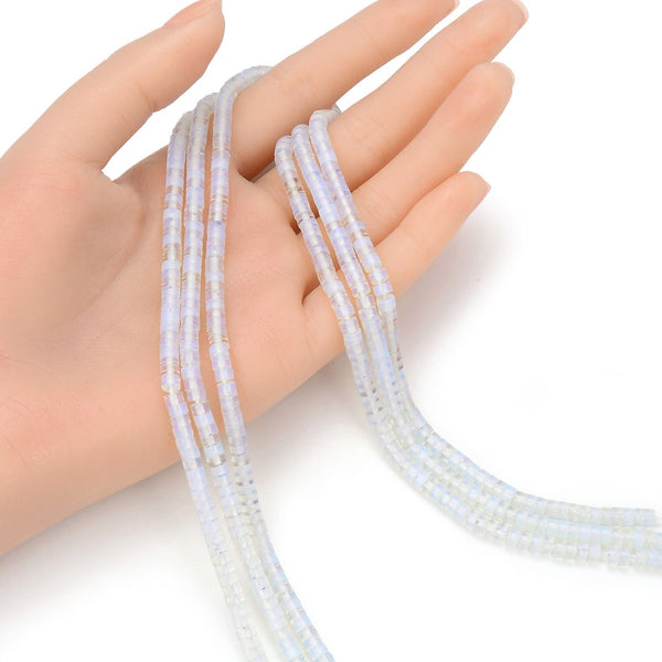 Lab Created White Opal Gemstone Heishi Tube Rondelle Beads, 4x2mm/Small, Hole ID 0.9mm, 14.5 Inch/1 Strand, GH-C33