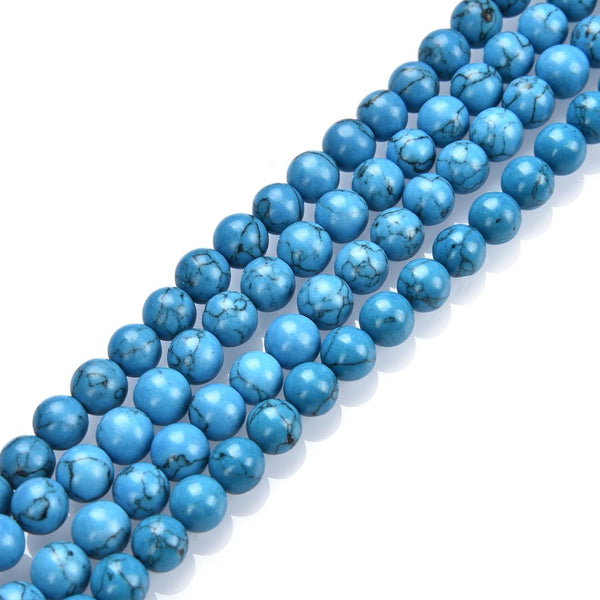Natural Turquoise Blue Howlite Gemstone Round Beads, 1 Strand/15 Inch, Size Selections: 4mm/6mm/8mm/10mm