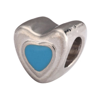 20pcs Blue Enamel Heart Symbol of Loyalty Trust Large Hole Beads, Hole ID 4.5mm, Antique Silver, Zinc Alloy Metal, MEC-B11