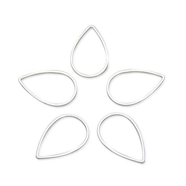 100pcs Teardrop Beading Hoops, Open Back Bezel Frame, Sterling Silver Plated Brass, Size Selections: 16mm/22mm/25mm
