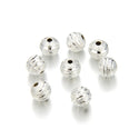 100pcs Corrugated Ribbon Round Beads, Sterling Silver Plated Brass, Size Selection: 6mm/8mm/10mm