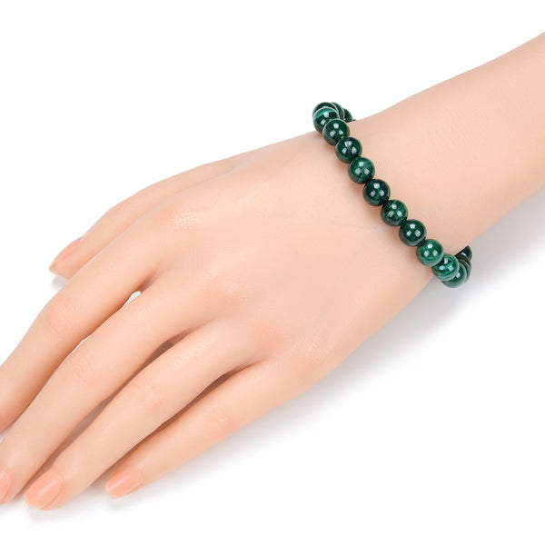 1 Strand Stretch Natural Green Malachite Beaded Gemstone Bracelet, 8mm Bead, Length Selections: 7 inch/7.5 inch/8 inch/8.5 inch