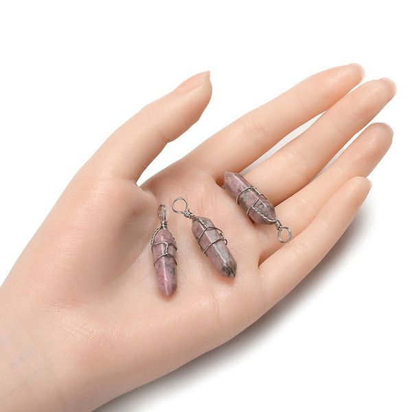 4pcs Natural Rhodonite Gemstone Pendants, 38mm Loose Bullet Point Stone Drops, G2P-E10