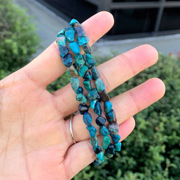 1 Strand Stretch Natural Chrysocolla Free Form Gemstone Bracelet, 5-8mm Small Beads, Length Selections: 7 inch/7.5 inch