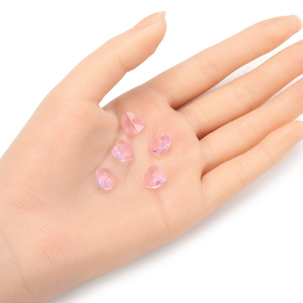 20pcs Top Drilled Valentine Heart Drop Crystal Beads, October Pink Birthstone Beads, 10mm, Hole ID 1mm, BB15-10
