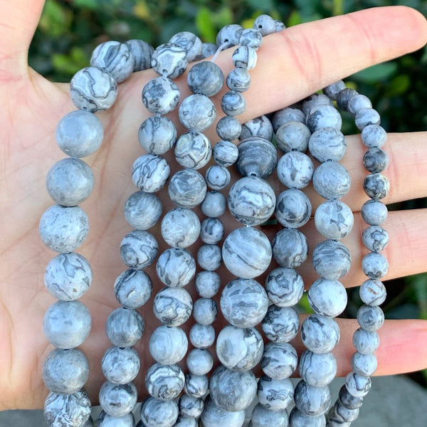 Natural Landscape Jasper Gemstone Round Beads, 1 Strand/15 Inch, Size Selections: 4mm/6mm/8mm/10mm