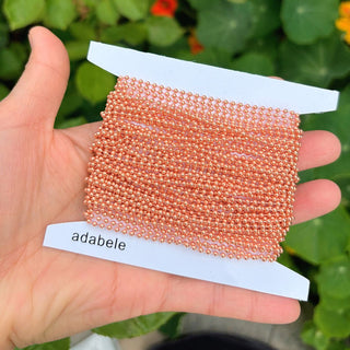 33 Feet Beaded Round Ball Copper Chain Link, Bright Coppery, 2mm