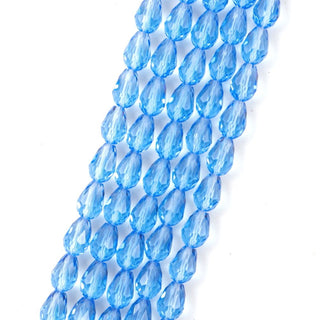 120pcs Creative Club Faceted Teardrop Crystal Glass Beads, Center Drilled, Light Sapphire Blue, 12x8mm, Hole ID 1mm, CCT-1214