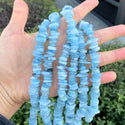 Natural Blue Aquamarine Gemstone Flat Coin Chip Beads, Irregular, 7mm-10mm, Hole ID 1mm, 15 Inch/1 Strand, GZ7-6