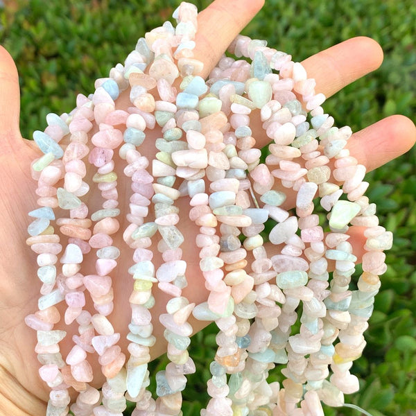 Natural Morganite Beryl Gemstones Chip Beads, Free Form, 5mm-8mm, Hole ID 1mm, 1 Strand/31 Inch, GZ1-29