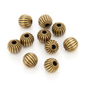 100pcs Corrugated Melon Round Beads, Antique Bronze Plated Brass, Tarnish Resistant, Size Selections: 6mm/8mm/10mm