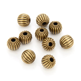 100pcs Corrugated Melon Round Beads, Antique Bronze Plated Brass, Tarnish Resistant, Size Selections: 6mm/8mm/10mm